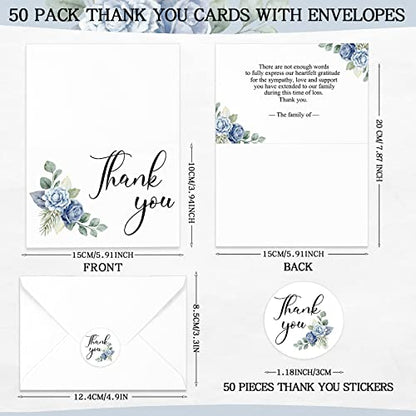 Fumete 50 Set Funeral Thank You Cards, Flower - style: Flower