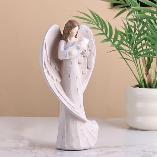 orenm Guardian Angel Statue - Holding Baby Angel Figurines,Angel's Embrace - for New Mom, Baptism, or Miscarriage Gifts,Hand-Painted Resin Memorial Figure,Sympathy Angel Figurine,Godmother Keepsake