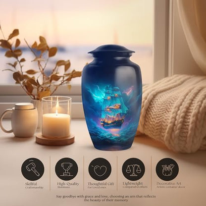 Sailing Ship Cremation Urn for Men - color: Ship Blue Urn-5, size: 10 Inch