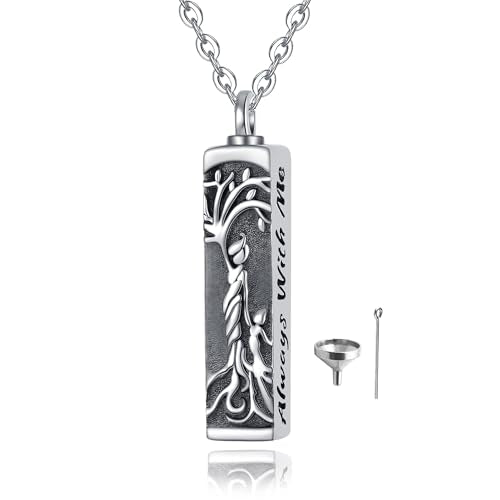 Sterling Silver Tree of Life Flower Celtic Cremation Ashes Urn Pendant Necklace for Women - color: Bar *Treelife Mom&Kid1