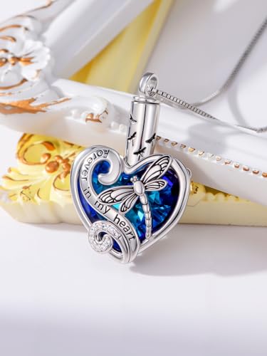 WINNICACA Silver Cremation Urn Necklaces for Ashes of Loved Ones - style: Dragonfly Crystal Necklace