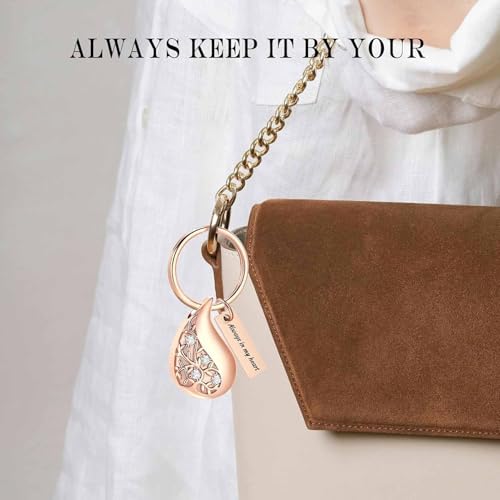 zeqingjw Cremation Jewelry Teardrop Urn Keychain for Ashes Tree of Life Urn Ashes Cremation Memorial Keepsake Keychain - color: Rose Gold