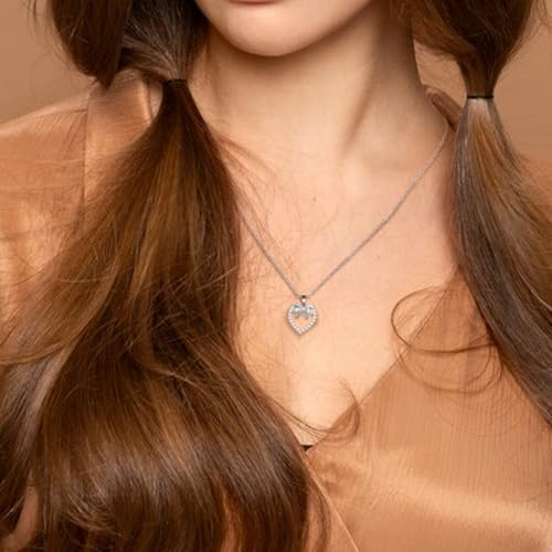 Bow Heart Pendent Pendant Necklace for Women White Crystal Necklace Dainty Silver Plated Necklace Bow Jewelry with Zirconia, Heart Choker Necklaces for Her Gifts - style: White heart