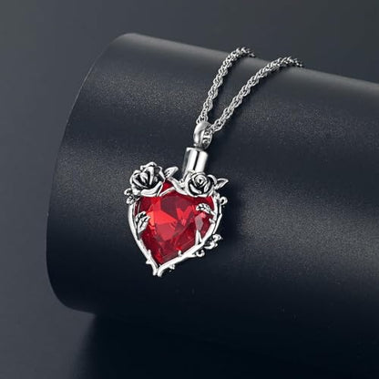 shajwo Cremation Jewelry Rose Flower Heart Urn Necklaces for Ashes for Women Memorial Human Ashes Pendant - color: Red