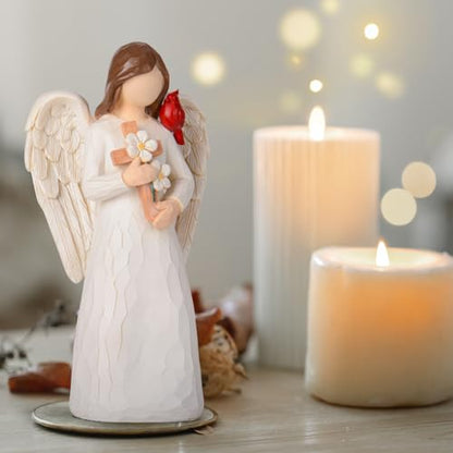 Cardinal Sympathy Gifts for Loss of Loved One - 6.7" Angel Figurine Statue, Memorial Gifts for Loss of Women Mother Father, Bereavement Grief Remembrance Gift, Hand-Painted Figurine