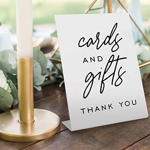 Cards And Gifts Event Sign / 6" x 8" Plastic Pedestal Wedding Sign/Classic Black And White Thank You Cards And Presents Graduation Anniversary Party Table Top Signage/Made In The USA - color: Classic, style: Gifts & Cards