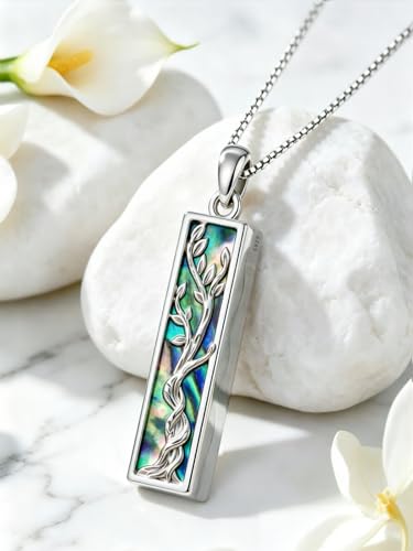 Dog Urn/Tree of Life/Dragonfly/Butterfly Urn Necklace 925 Sterling Silver Adjustable Abalone Ashes Jewelry Gifts for Women - color: Tree of Life