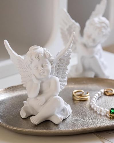 KiaoTime l Set of 2 Resin Adorable Cherubs Angels Statues Figurine Guardian Angel Garden Angels Sculpture Cute Angel Collection Wings Angel Memorial Statue 4.25"