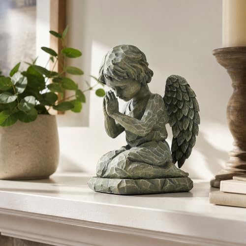 Praying Angel Figurine, 7.3 Inch Resin Angel Statue for Memorial Gifts, Sympathy Gifts, Indoor Home Decor, Garden Accent, Stone-Look Angel Sculpture for Tabletop, Shelf, Mantel, Bedroom
