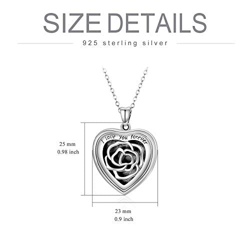 SOULMEET Personalized Silver Locket Necklace That Holds Pictures Photo Keep Someone Near to You, Memorial Custom Lockets Necklaces Letters Engraving for His Her - color: B-Rose-Black, style: Locket Necklace Only