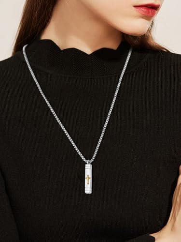 Customized Urn Necklaces for Ashes for Men Women 925 Sterling Silver Cross Necklace for Human Pets Ashes Cremation Memorial Jewelry for Keepsake - style: Cross Bar Urn(customized)