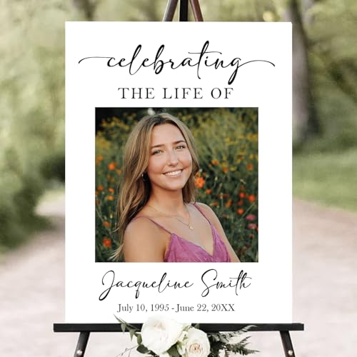 Personalized Funeral Welcome Sign – Celebration of Life Sign with Photo, Custom Memorial Sign with Floral Frame, Minimalist Memory Board for Funeral Décor (Design 10). - color: Design 10