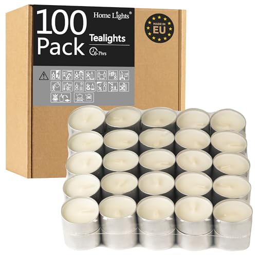 HomeLights Unscented White Tealight Candles -100 Pack, 6 to 7 Hour Burn Time Smokeless, Mini Votive Paraffin Candles with Cotton Wicks for Shabbat, Weddings, Christmas, Home Decor - size: 100 Pack