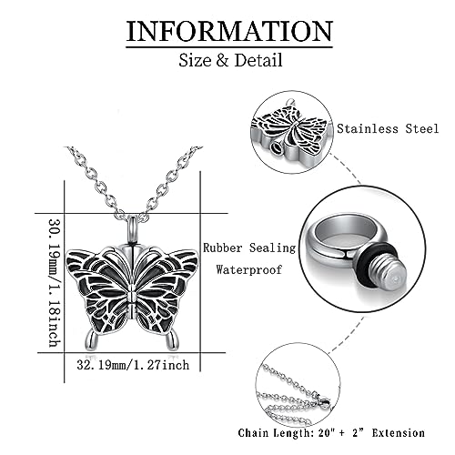 Turtle Angel Dog Butterfly Cremation Jewelry for Ashes Stainless Steel Urn Necklace Ash Holder for Women Men - style: Silver Butterfly