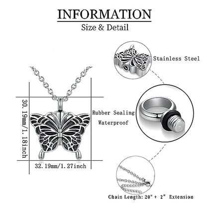 Turtle Angel Dog Butterfly Cremation Jewelry for Ashes Stainless Steel Urn Necklace Ash Holder for Women Men - style: Silver Butterfly