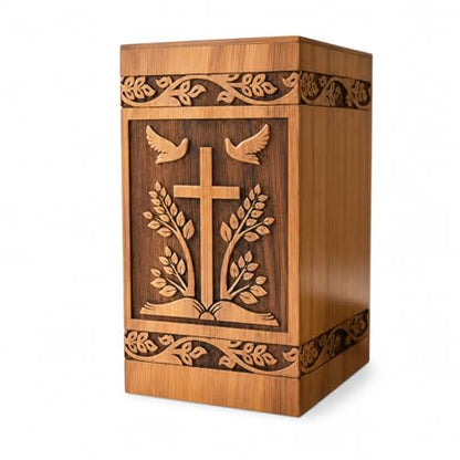THOR INSTRUMENTS Wooden Cross Carved Adult urn bird Wood Cremation Urns Decorative Urns Rosewood Urn for Human Ashes Male and Female Handmade Urn for Large Ashes Burial Urns