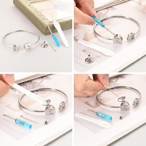 XIUDA Urn Bracelet for Human Ashes Butterfly Heart Ash Bracelet for Women Stainless Steel Openable Cuff Bangle Cremation Bracelet - Always in My Heart - color: Silver, With Me Always