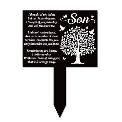 GLOBLELAND Rectangular Son Tree Garden Stake Tree Birds Memorial Remembrance Son Texts Plaque Acrylic Stake Heart Blessing "Think of You Every Day" Garden Plaque for Yard Grave Cemetery