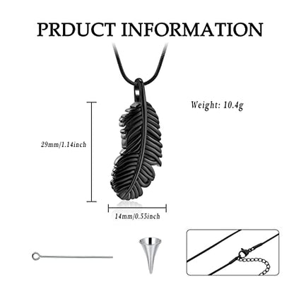 Cremation Jewelry Feathers Urn Necklace for Ashes Stainless Steel Memorial Keepsake Pendant for Women Men - color: Black
