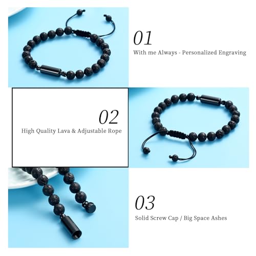 Oinsi Lava Rock Bracelet With Tube Memorial Urn Jewelry For Ashes Of Loved Ones Keepsake Cremation Bracelet Women Men Adjustable Length - color: Black