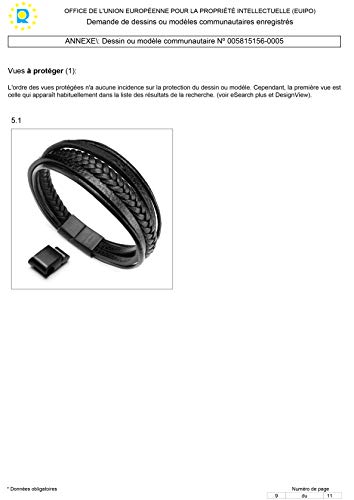 Mens Leather Bracelet with Clasp Cowhide Multi-Layer Braided Leather Mens Bracelet - style: black leather&black clasp&8.7