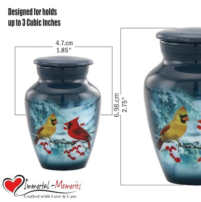 Immortal Memories Mini Cardinal Urn - Cozy Cardinals Sharing Urn with Velvet Case & Bag, Gray (CC-K Keepsake) - size: Keepsake