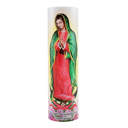 Virgin of Guadalupe Flameless LED Prayer Candle, Unique Religious Decoration, Gift Idea for Mothers Day, Birthday, or Any Holiday 8.2 Inches - style: Virgin of Guadalupe