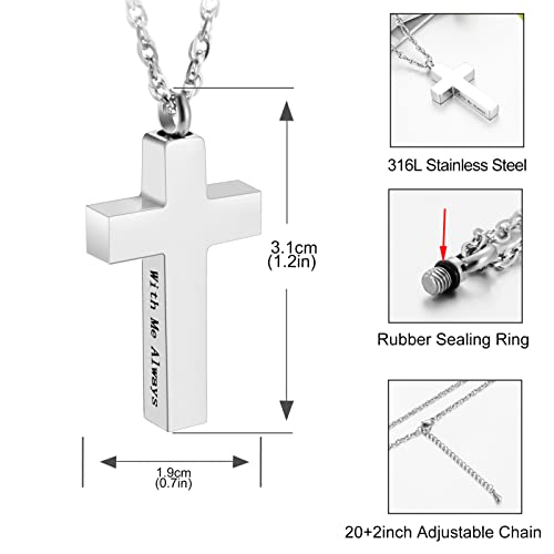Cremation Cross Necklace for Ashes Stainless Steel Cross Urn Pendant Ashes Holder Memorial Jewelry-With Me Always - style: With me always-Silver