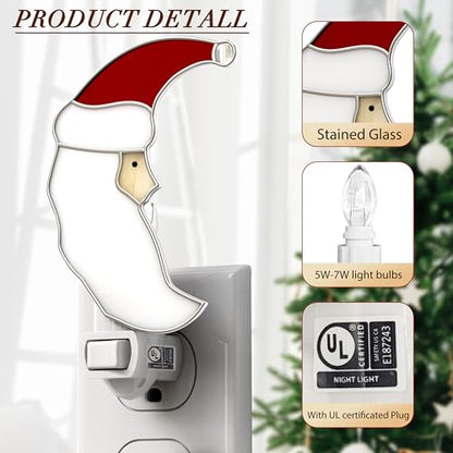 Staiend Glass Christmas Santa Moon Plug in Night Lights for Home - color: Christmas Moon