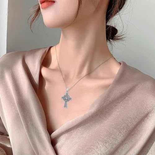 PROESS Cross Necklace for Women Men Sterling Silver Rose/Sunflower Cross Pendant Religious Jewelry Christmas Birthday Mothers' Day Gifts - color: 18-Egyptian Cat