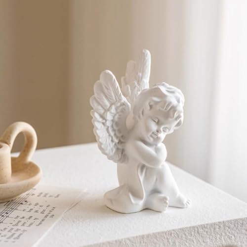 KiaoTime l Set of 2 Resin Adorable Cherubs Angels Statues Figurine Guardian Angel Garden Angels Sculpture Cute Angel Collection Wings Angel Memorial Statue 4.25"