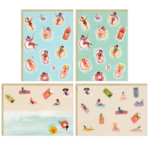 Hallmark Beach Blank Cards with Envelopes, Assorted 48-Pack (Beach Babes)