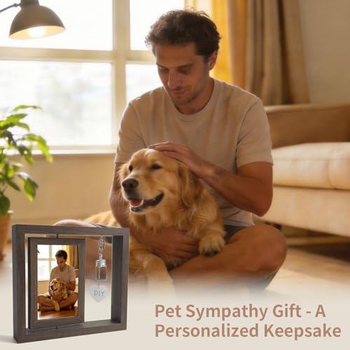 Dog Memorial Gifts for Loss of Dog, Pet Rotating Photo Frame | Wooden Frame for 4x6" Photo Double Sided, with Fur Jar, Pet Paw Print Kit , Keepsake Sympathy Gift for Dog or Cat