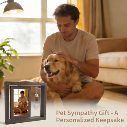 Dog Memorial Gifts for Loss of Dog, Pet Rotating Photo Frame | Wooden Frame for 4x6" Photo Double Sided, with Fur Jar, Pet Paw Print Kit , Keepsake Sympathy Gift for Dog or Cat