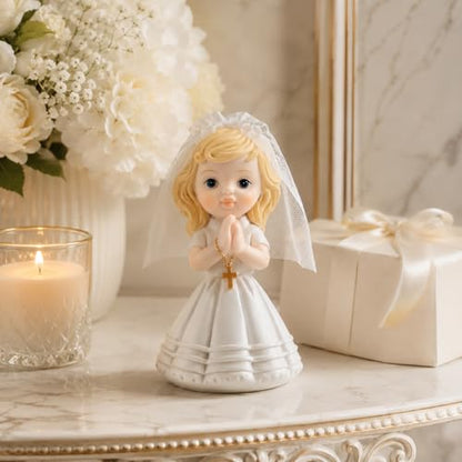 Comfy Hour First Communion Figurine, Praying Girl Statue with Rosary - color: White With Blonde Hair