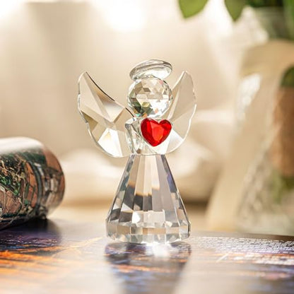 3in Glass Angel Figurines Crystal Guardian Angels Statue | Art Glass Angel Heart Paperweight Ornaments, Christmas Birthday Gifts for Women Mom - style: angle-heart