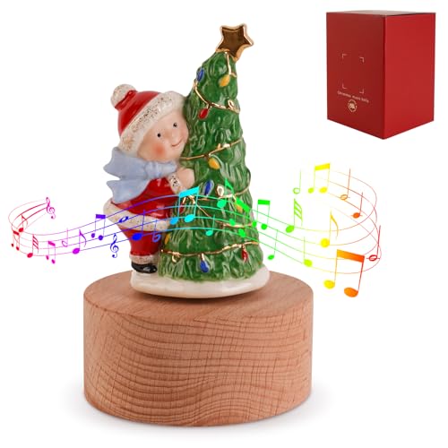 Music Box Figurine, Sculpted Hand-Painted Musical Figure Plays You are Jingle Bells Tune Christmas Anniversary, Birthday Gifts for Daughter Son Mom Dad Kids (Kid &Christmas Tree) - color: Kid & Christmas Tree