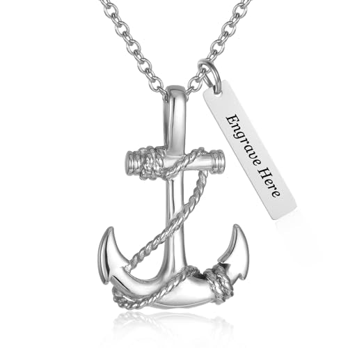 Anchor Cremation Urn Necklace For Ashes For Men Stainless Steel Sailing Memorial Jewelry Ashes Holder Keepsake Pendant Necklace Dad Gifts - color: Customize