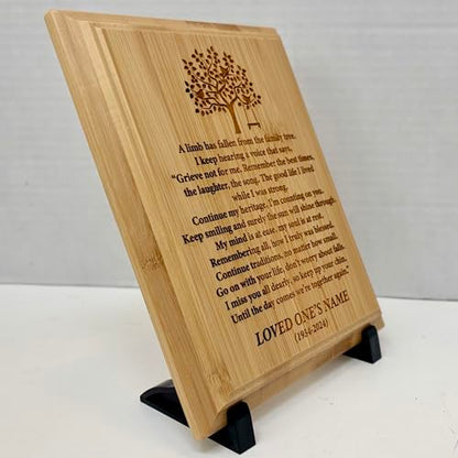 Personalized “A Limb Has Fallen” Sympathy Gift Memorial Plaque – Remembrance Gift for Loss of Loved One – Customizable Bereavement Gift – In Loving Memory Keepsake (Bamboo, 7x9 inch) - size: 7x9 inch