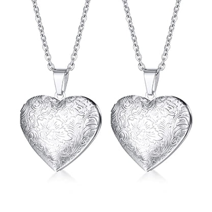 2 Pcs Locket Necklace that Holds Pictures Stainless Steel Locket Pendant Necklace Memory Photo Pendant Necklace for Women Girls - color: Heart style 5
