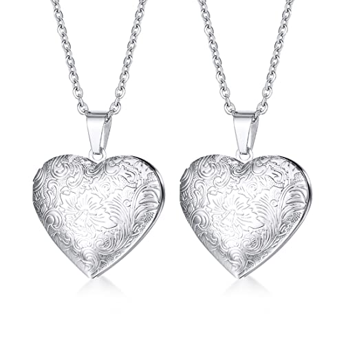 2 Pcs Locket Necklace that Holds Pictures Stainless Steel Locket Pendant Necklace Memory Photo Pendant Necklace for Women Girls - color: Heart style 5