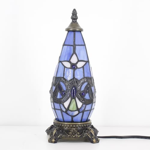 Small Tiffany Stained Glass Table Lamp 5.5X11 Inch, Blue Baroque - color: Stained Glass