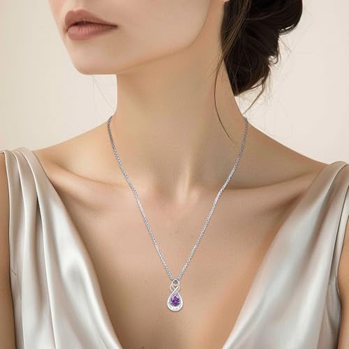 Infinity Urn Necklace for Ashes Sterling Silver Heart Moonstone Turquoise Birthstone Keepsake Memorial Cremation Jewelry for Women - style: Infinity A-02-Feb.-Amethyst