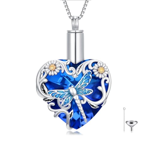 Urn Necklaces for Ashes 925 Sterling Silver Cremation Necklace Ash Pendant Memorial Jewelry Keepsake Gifts for Women - style: 1-Dragonfly