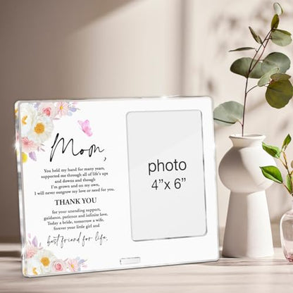 Mother of the Bride Picture Frame, Mother of the Bride Gifts, Wedding Gift for Mom Acrylic Photo Frames, Photo 4 x 6 Inches - color: D-Mother of the Bride