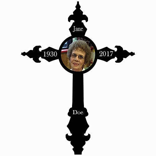 PK Décor Fancy Cross Decor - Personalized Memorial Gifts for Loss of Mother or Loved One - CHOOSE Color or Pattern - Custom Cemetery Plaque or Flag for Grave (Cross 0) - style: Cross 0