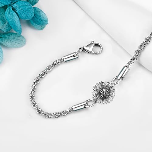 Urn Bracelet For Ashes 925 Sterling Silver Abalone Shell Cremation Keepsake Pendant Locket Bracelet For Women Men - style: sunflower