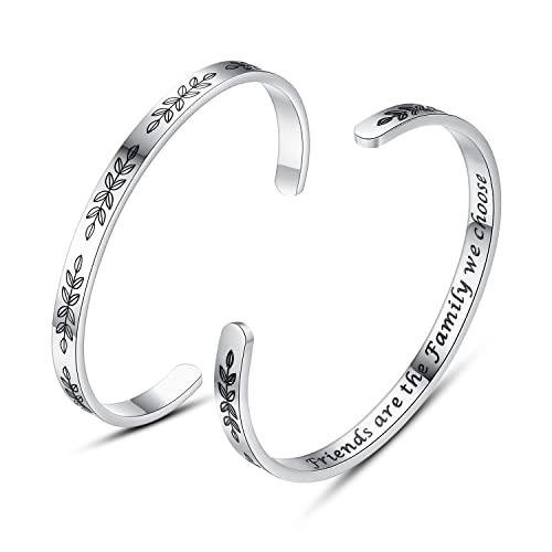 TONY & SANDY Inspirational Bracelets for Women Teen Girls Personalized Gifts for Daughter Granddaughter Mom Sister Friends Stainless Steel Engraved Cuff Birthday Easter Christmas - style: A - Friends Gifts - Friends are the family we choose