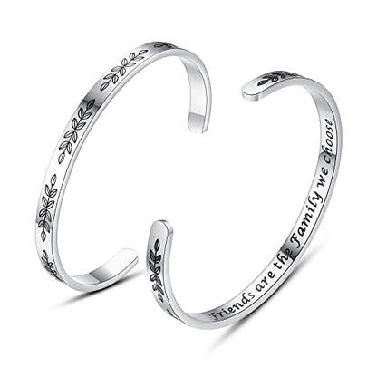 TONY & SANDY Inspirational Bracelets for Women Teen Girls Personalized Gifts for Daughter Granddaughter Mom Sister Friends Stainless Steel Engraved Cuff Birthday Easter Christmas - style: A - Friends Gifts - Friends are the family we choose