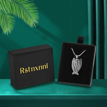 Angel Wings Cremation Jewelry Necklaces Stainless Steel Urn Necklaces for Ashes Memorial Keepsake Pendant for Women Men Gifts With Funnel Kit & Bag - color: SilverBlack